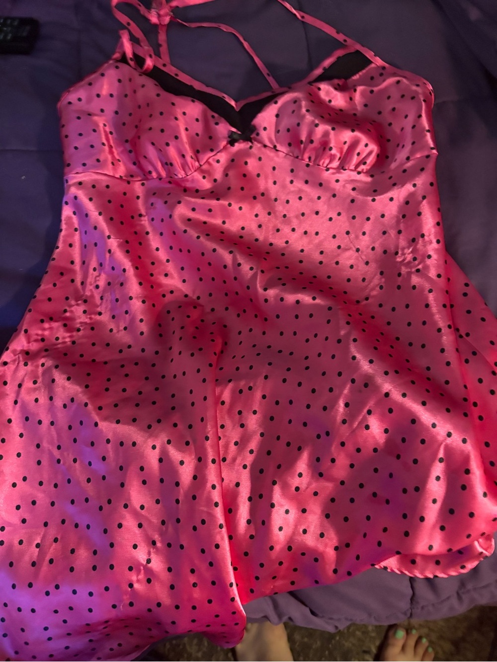 Pink Polka Dot Satin Chemise - Women's Intimates